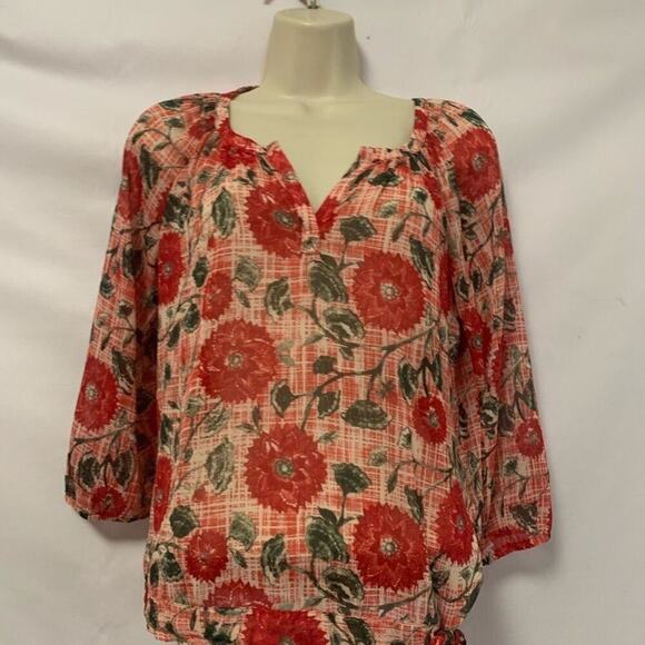 LUCKY BRAND FLORAL‎ DRAWSTRING BLOUSE SZ XS - Picture 1 of 7